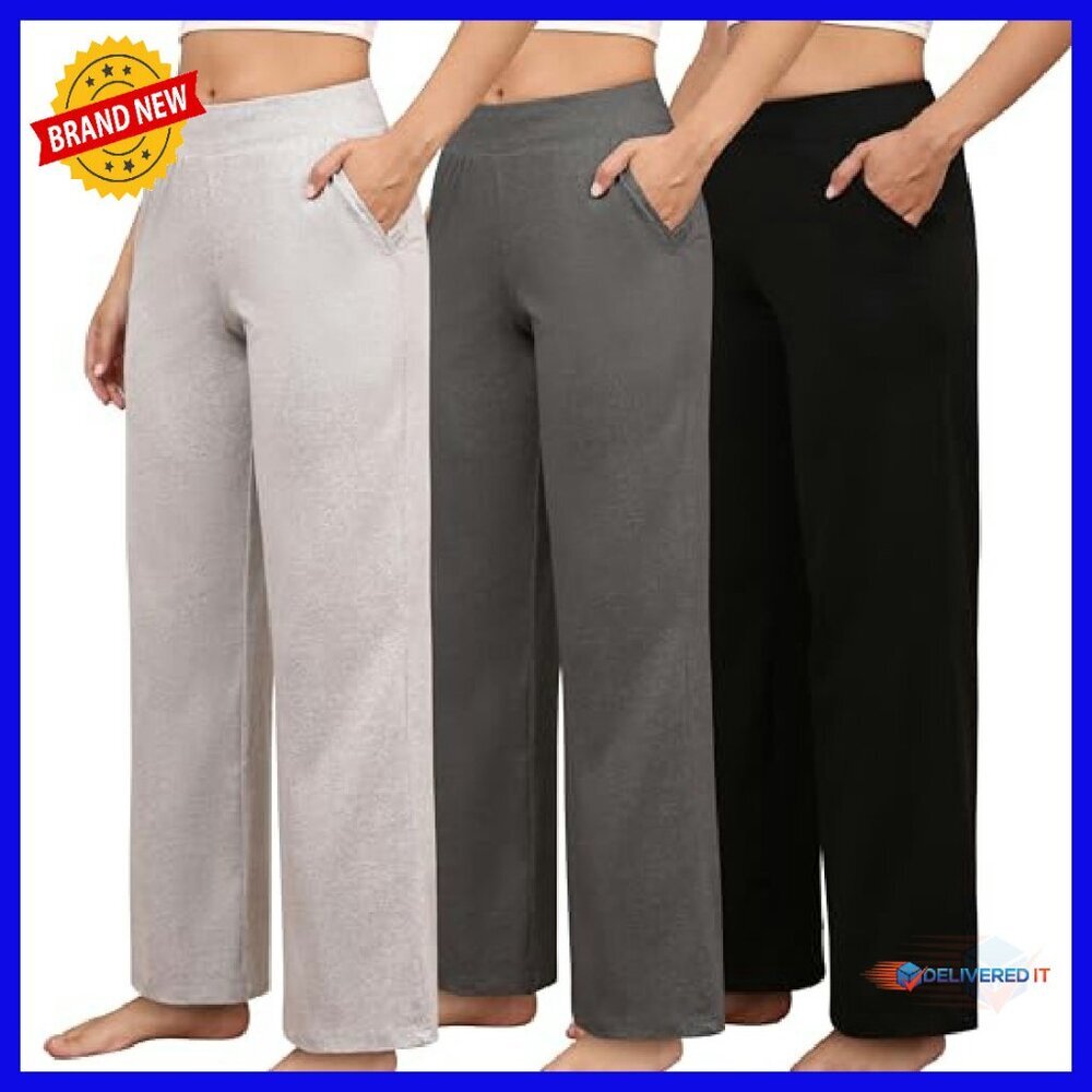 Petite Sweatpants 3 Pack Wide Leg Lounge Pants with Pockets XS-XL - Picture 2 of 7